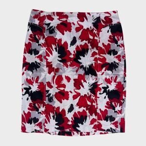 New York & Company Stretch Size 6 Pencil Skirt Red Black Gray White Floral